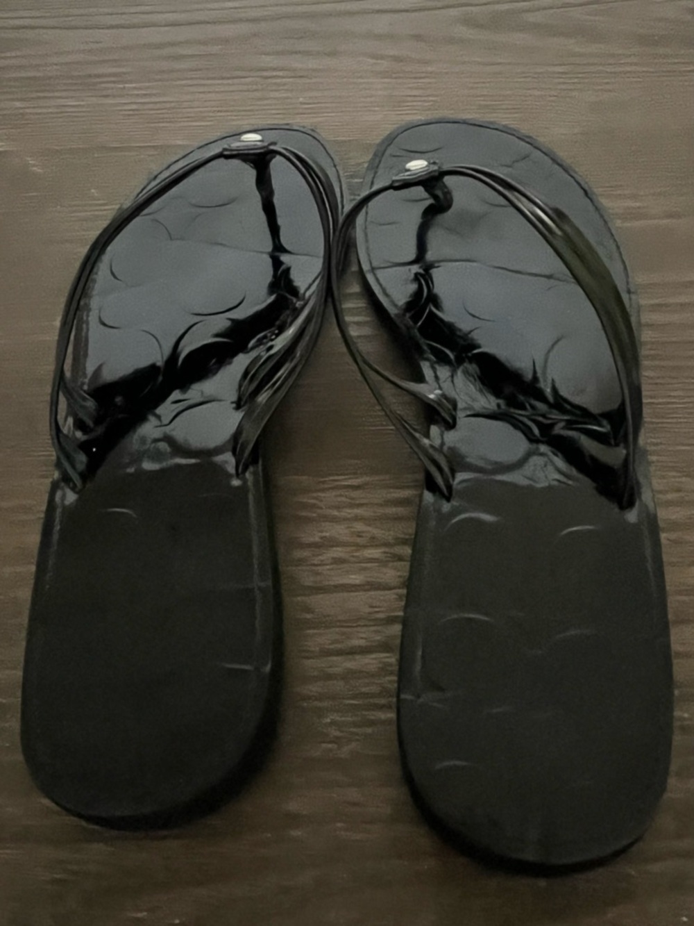 Black Patent Double-Strap Flip Flop Sandals - Women - Picture 4 of 5